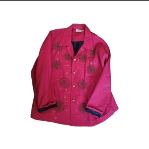 Vintage Quacker Factory Boho Artsy Beaded Red Jacket XL